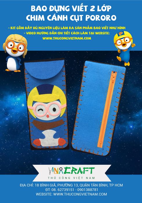 Bộ kit túi đựng viết 2 lớp Pororo